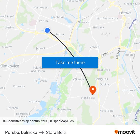 Poruba, Dělnická to Stará Bělá map