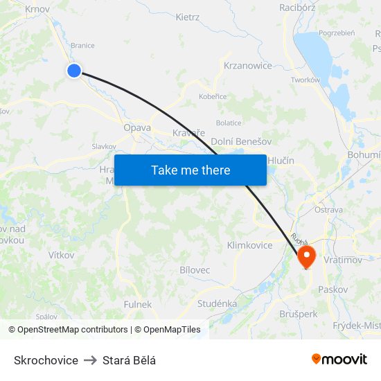 Skrochovice to Stará Bělá map