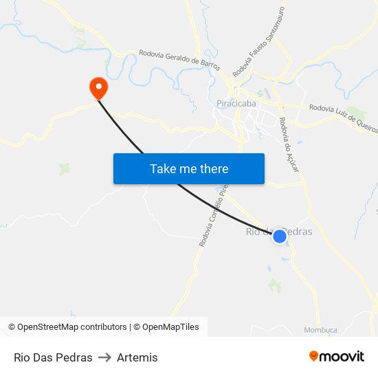 Rio Das Pedras to Artemis map