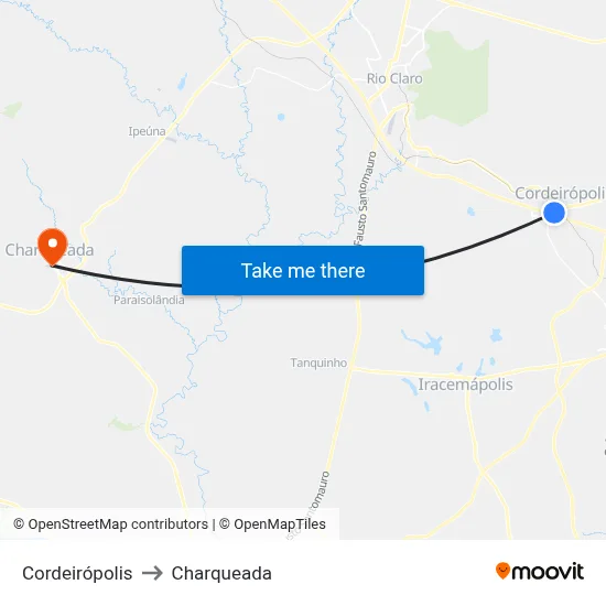 Cordeirópolis to Charqueada map