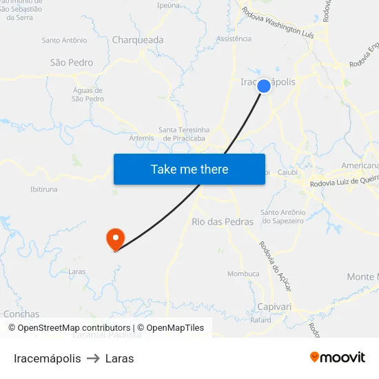 Iracemápolis to Laras map