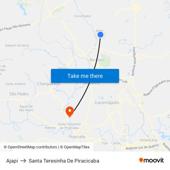 Ajapi to Santa Teresinha De Piracicaba map