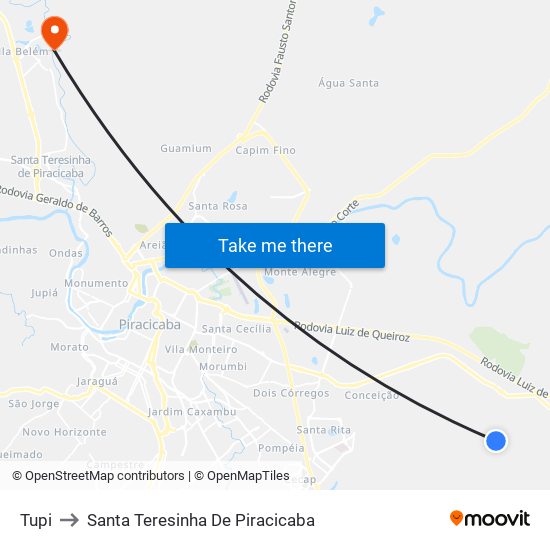 Tupi to Santa Teresinha De Piracicaba map