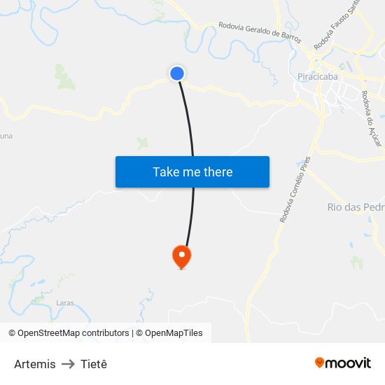 Artemis to Tietê map