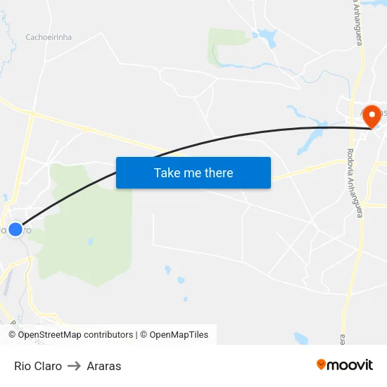 Rio Claro to Araras map