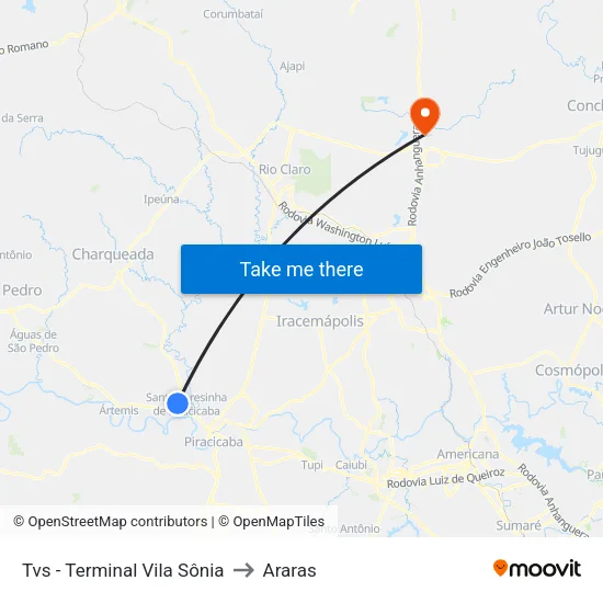 Tvs - Terminal Vila Sônia to Araras map