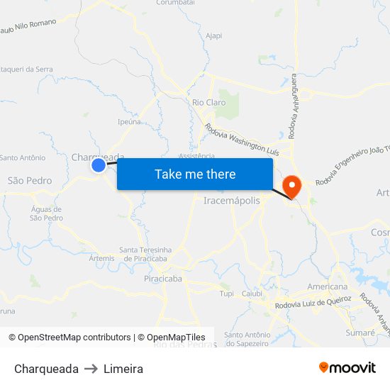 Charqueada to Limeira map
