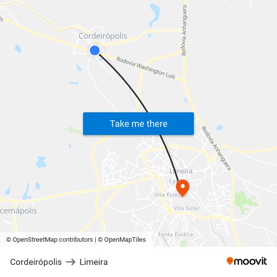 Cordeirópolis to Limeira map