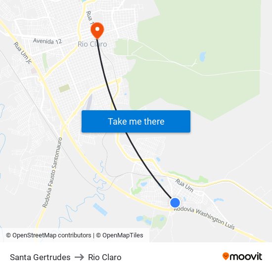 Santa Gertrudes to Rio Claro map