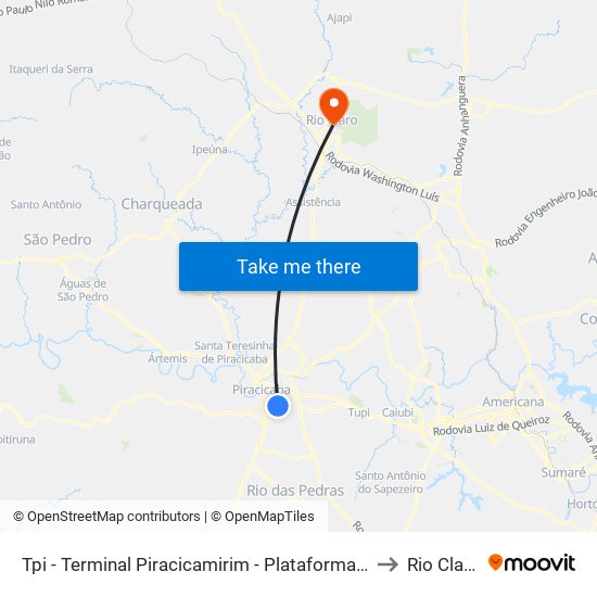 Tpi - Terminal Piracicamirim - Plataforma A to Rio Claro map