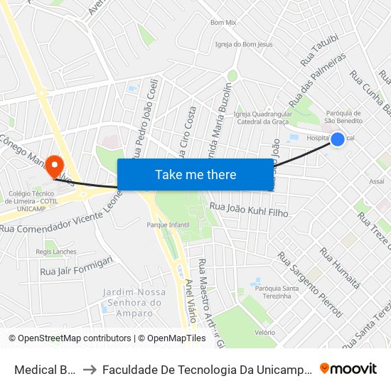 Medical B/C to Faculdade De Tecnologia Da Unicamp - Ft map
