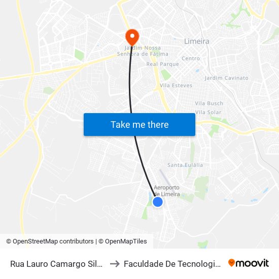 Rua Lauro Camargo Silveira, 1053-1117 to Faculdade De Tecnologia Da Unicamp - Ft map