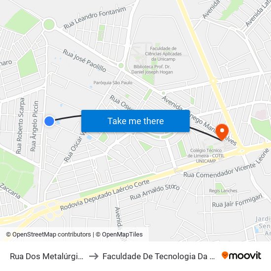 Rua Dos Metalúrgicos, 270 to Faculdade De Tecnologia Da Unicamp - Ft map