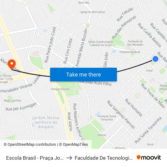 Escola Brasil - Praça José Bonifácio B/C to Faculdade De Tecnologia Da Unicamp - Ft map