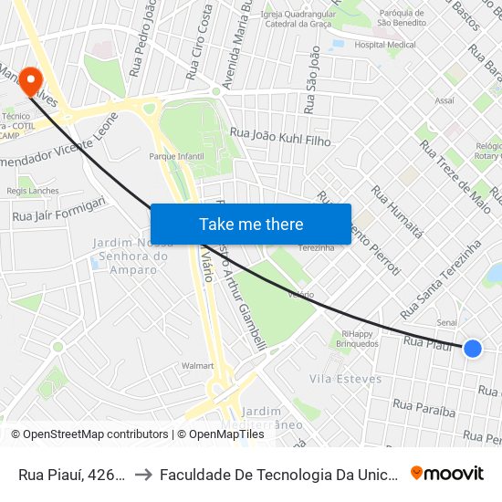 Rua Piauí, 426-472 to Faculdade De Tecnologia Da Unicamp - Ft map