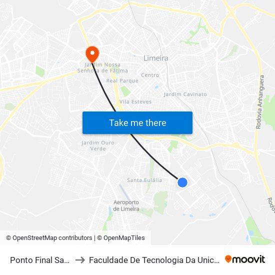 Ponto Final Santina to Faculdade De Tecnologia Da Unicamp - Ft map