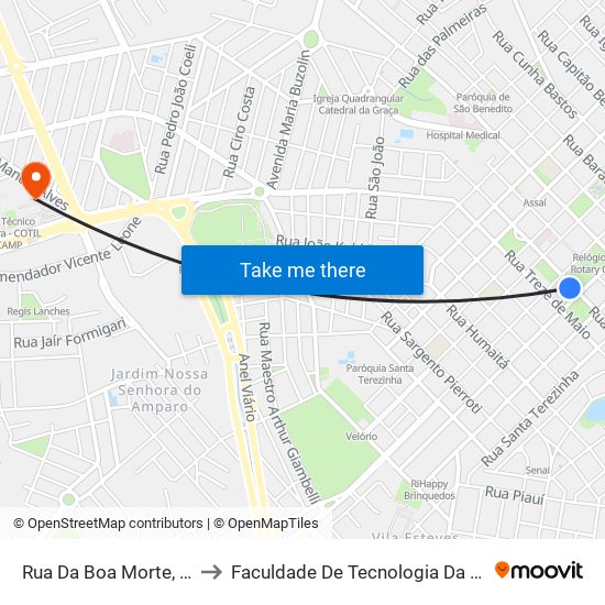 Rua Da Boa Morte, 481-575 to Faculdade De Tecnologia Da Unicamp - Ft map