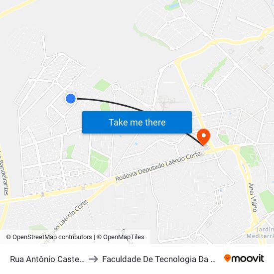 Rua Antônio Castellar, 205 to Faculdade De Tecnologia Da Unicamp - Ft map