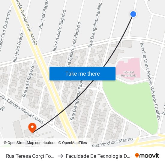 Rua Teresa Corçi Fontana, 104 to Faculdade De Tecnologia Da Unicamp - Ft map