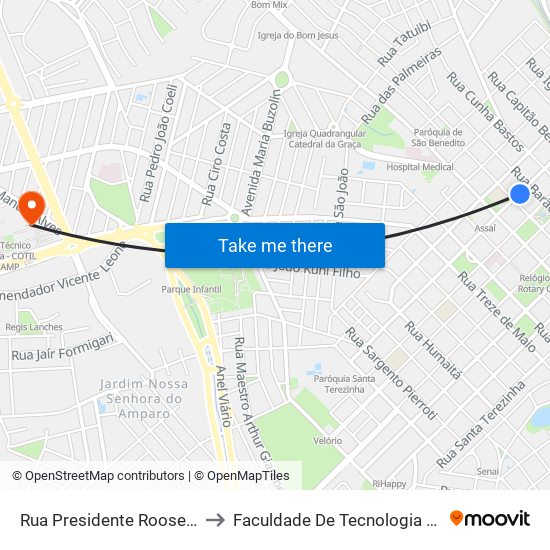 Rua Presidente Roosevelt, 193-281 to Faculdade De Tecnologia Da Unicamp - Ft map