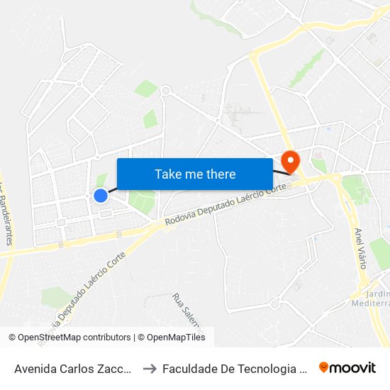 Avenida Carlos Zaccaria, 639-763 to Faculdade De Tecnologia Da Unicamp - Ft map