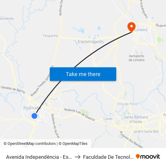 Avenida Independência - Estação Conexão Santa Casa to Faculdade De Tecnologia Da Unicamp - Ft map