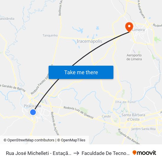 Rua José Michelleti - Estação Conexão Praça Esperanto to Faculdade De Tecnologia Da Unicamp - Ft map