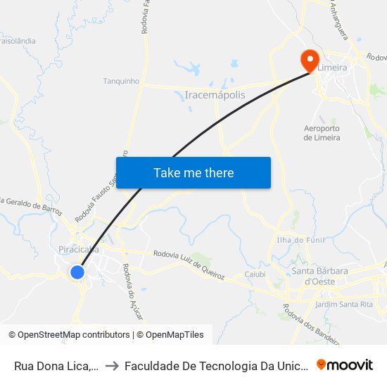 Rua Dona Lica, 165 to Faculdade De Tecnologia Da Unicamp - Ft map