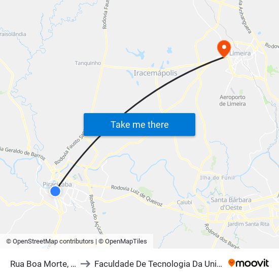 Rua Boa Morte, 1456 to Faculdade De Tecnologia Da Unicamp - Ft map