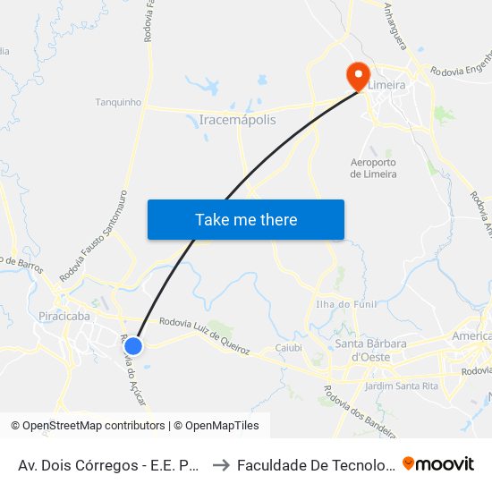 Av. Dois Córregos - E.E. Pedro Moraes Cavalcanti to Faculdade De Tecnologia Da Unicamp - Ft map