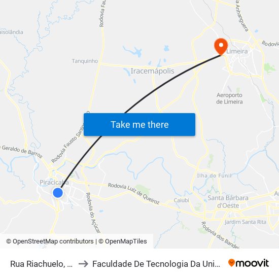 Rua Riachuelo, 1662 to Faculdade De Tecnologia Da Unicamp - Ft map