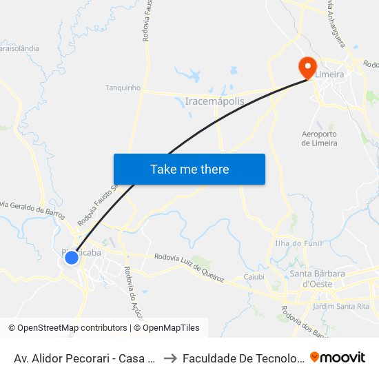 Av. Alidor Pecorari - Casa Do Turismo / Trenzinho to Faculdade De Tecnologia Da Unicamp - Ft map