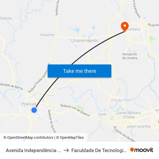 Avenida Independência - Banco Do Brasil to Faculdade De Tecnologia Da Unicamp - Ft map