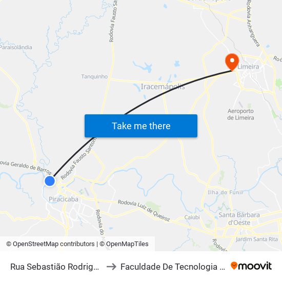 Rua Sebastião Rodrigues Pinto, 264 to Faculdade De Tecnologia Da Unicamp - Ft map