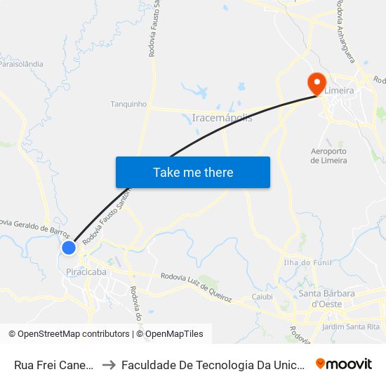 Rua Frei Caneca, 7 to Faculdade De Tecnologia Da Unicamp - Ft map