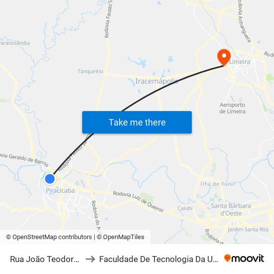 Rua João Teodoro, 1199 to Faculdade De Tecnologia Da Unicamp - Ft map