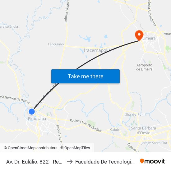 Av. Dr. Eulálio, 822 - Residência, Nº 822 to Faculdade De Tecnologia Da Unicamp - Ft map