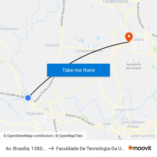 Av. Brasília, 1380 - Apae to Faculdade De Tecnologia Da Unicamp - Ft map