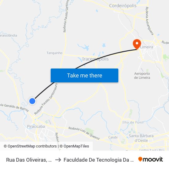 Rua Das Oliveiras, 164-218 to Faculdade De Tecnologia Da Unicamp - Ft map