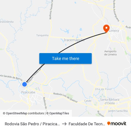 Rodovia São Pedro / Piracicaba SP 304 - Oposto Arcelormittal to Faculdade De Tecnologia Da Unicamp - Ft map