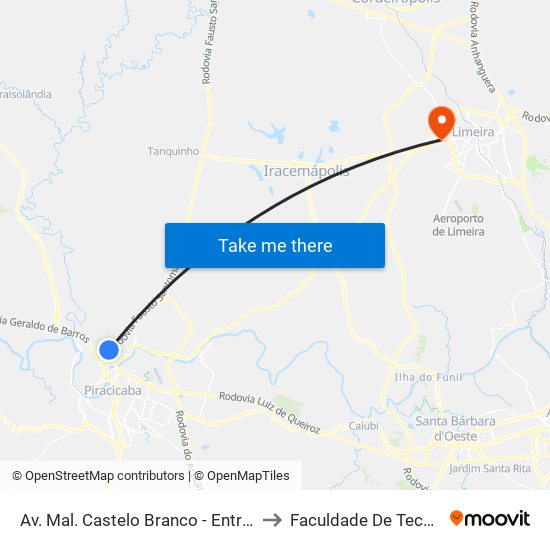 Av. Mal. Castelo Branco - Entrada Zoológico - Entrada Zoológico to Faculdade De Tecnologia Da Unicamp - Ft map