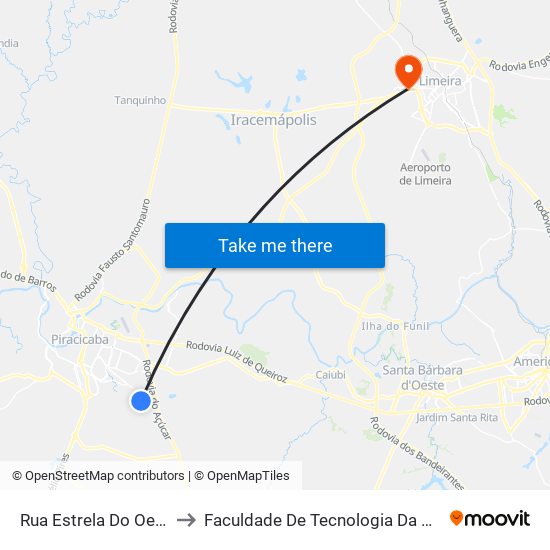 Rua Estrela Do Oeste, 543 to Faculdade De Tecnologia Da Unicamp - Ft map