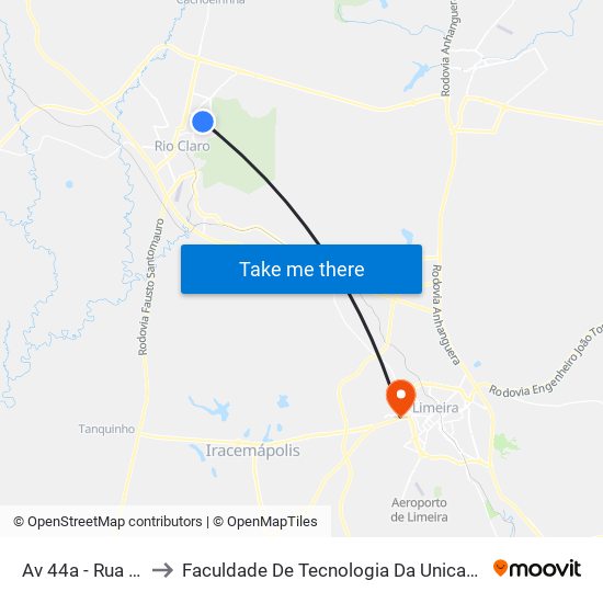 Av 44a - Rua 14a to Faculdade De Tecnologia Da Unicamp - Ft map