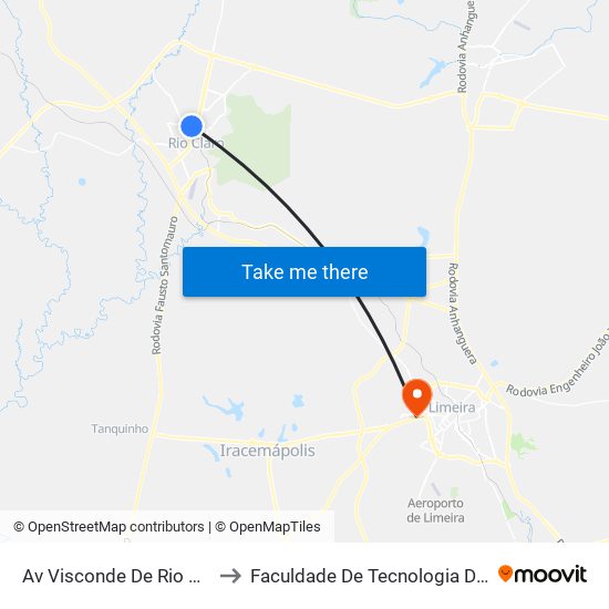 Av Visconde De Rio Claro - Av 32 to Faculdade De Tecnologia Da Unicamp - Ft map