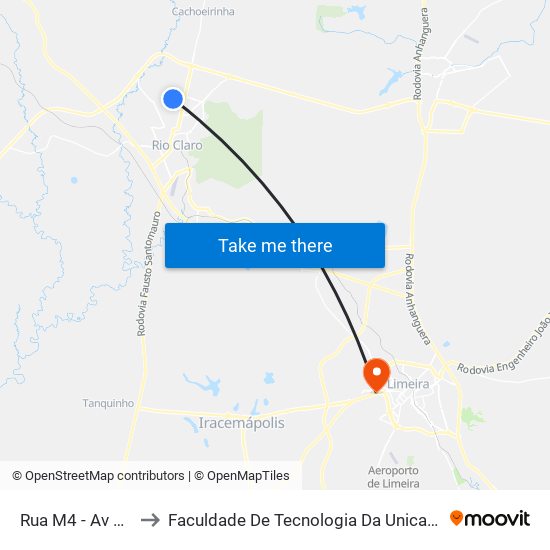 Rua M4 - Av M35 to Faculdade De Tecnologia Da Unicamp - Ft map