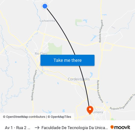 Av 1 - Rua 2 Ajapi to Faculdade De Tecnologia Da Unicamp - Ft map