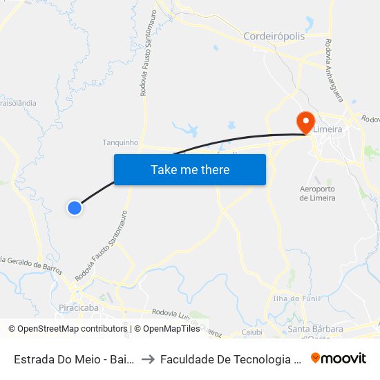 Estrada Do Meio - Bairro Godinhos to Faculdade De Tecnologia Da Unicamp - Ft map