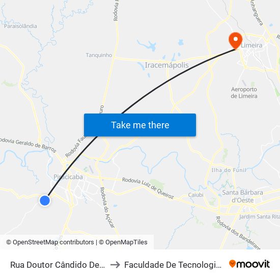 Rua Doutor Cândido De Faria Alvim, 352 to Faculdade De Tecnologia Da Unicamp - Ft map