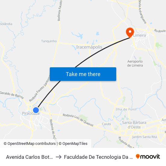 Avenida Carlos Botelho, 718 to Faculdade De Tecnologia Da Unicamp - Ft map