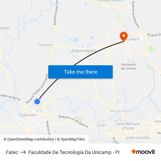 Fatec to Faculdade De Tecnologia Da Unicamp - Ft map